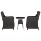 Preview: ARDEBO.de - 3-tlg. Garten-Bistro-Set mit Auflagen Poly Rattan Schwarz