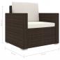 Preview: 11-tlg. Garten-Lounge-Set mit Auflagen Poly Rattan Braun