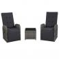 Preview: ARDEBO.de - 3-tlg. Bistro-Set mit Auflagen Poly Rattan Grau