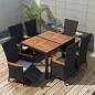 Preview: ARDEBO.de - 7-tlg. Garten-Essgruppe Poly Rattan Akazienholz Schwarz