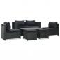 Preview: ARDEBO.de - 6-tlg. Garten-Lounge-Set mit Auflagen Poly Rattan Schwarz