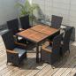 Preview: ARDEBO.de - 7-tlg. Garten-Essgruppe Poly Rattan Akazienholz Schwarz