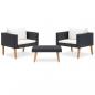 Preview: ARDEBO.de - 3-tlg. Garten-Lounge-Set mit Auflagen Poly Rattan Schwarz