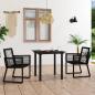 Preview: ARDEBO.de - 3-tlg. Garten-Essgruppe PVC Rattan Schwarz