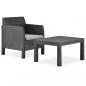 Preview: ARDEBO.de - 2-tlg. Garten-Lounge-Set mit Auflage PP Rattan Anthrazit