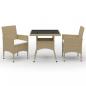 Preview: ARDEBO.de - 3-tlg. Garten-Essgruppe Beige Poly Rattan und Glas