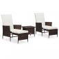 Preview: ARDEBO.de - 3-tlg. Garten-Lounge-Set mit Auflagen Poly Rattan Braun