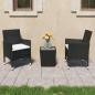 Preview: ARDEBO.de - 3-tlg. Bistro-Set Poly Rattan und Hartglas Schwarz 