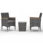 Preview: 3-tlg. Bistro-Set Poly Rattan und Hartglas Grau