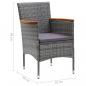 Preview: 3-tlg. Bistro-Set Poly Rattan und Hartglas Grau