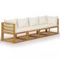 Preview: 4-Sitzer-Gartensofa mit Auflagen Creme Akazie Massivholz