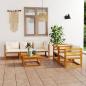 Preview: ARDEBO.de - 6-tlg. Garten-Lounge-Set mit Auflagen Creme Massivholz Akazie