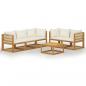 Preview: 6-tlg. Garten-Lounge-Set mit Auflagen Creme Massivholz Akazie