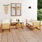 Preview: ARDEBO.de - 9-tlg. Garten-Lounge-Set mit Auflagen Creme Massivholz Akazie