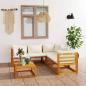 Preview: ARDEBO.de - 6-tlg. Garten-Lounge-Set mit Auflagen Creme Massivholz Akazie