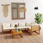 Preview: ARDEBO.de - 6-tlg. Garten-Lounge-Set mit Auflagen Creme Massivholz Akazie