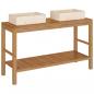 Preview: Waschtisch Massivholz Teak mit Waschbecken Marmor Creme