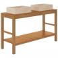 Preview: Waschtisch Massivholz Teak mit Waschbecken Marmor Creme