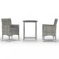 Preview: 3-tlg. Bistro-Set Poly Rattan und Hartglas Grau