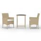 Preview: 3-tlg. Bistro-Set Poly Rattan und Hartglas Beige