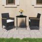 Preview: ARDEBO.de - 3-tlg. Bistro-Set Poly Rattan und Hartglas Schwarz