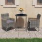 Preview: ARDEBO.de - 3-tlg. Bistro-Set Poly Rattan und Hartglas Grau