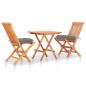 Preview: ARDEBO.de - 3-tlg. Bistro-Set mit Grauen Kissen Massivholz Teak