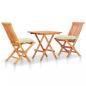 Preview: ARDEBO.de - 3-tlg. Bistro-Set mit Cremeweißen Kissen Massivholz Teak