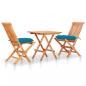 Preview: ARDEBO.de - 3-tlg. Bistro-Set mit Hellblauen Kissen Massivholz Teak