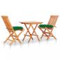 Preview: ARDEBO.de - 3-tlg. Bistro-Set mit Grünen Kissen Massivholz Teak