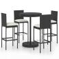 Preview: 5-tlg. Gartenbar-Set mit Kissen Poly Rattan Schwarz