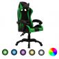 Preview: ARDEBO.de - Gaming-Stuhl mit RGB LED-Leuchten Grün und Schwarz Kunstleder 