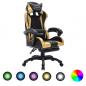 Preview: ARDEBO.de - Gaming-Stuhl mit RGB LED-Leuchten Gold und Schwarz Kunstleder 