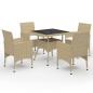 Preview: ARDEBO.de - 5-tlg. Garten-Essgruppe Poly Rattan und Glas Beige