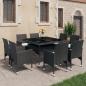 Preview: ARDEBO.de - 9-tlg. Garten-Essgruppe Poly Rattan und Glas Schwarz