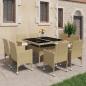 Preview: ARDEBO.de - 9-tlg. Garten-Essgruppe Poly Rattan und Glas Beige