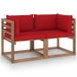 Preview: ARDEBO.de - Garten-Palettensofa 2-Sitzer mit Kissen in Rot Kiefernholz