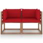 Preview: Garten-Palettensofa 2-Sitzer mit Kissen in Rot Kiefernholz