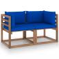 Preview: ARDEBO.de - Garten-Palettensofa 2-Sitzer mit Kissen in Blau Kiefernholz