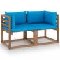 Preview: ARDEBO.de - Garten-Palettensofa 2-Sitzer mit Kissen in Hellblau Kiefernholz