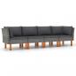 Preview: 4-Sitzer-Gartensofa mit Kissen Grau Poly Rattan