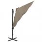 Preview: Ampelschirm mit Mast und LED-Beleuchtung Taupe 300 cm