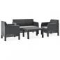 Preview: ARDEBO.de - 4-tlg. Garten-Lounge-Set mit Kissen PP Rattan Anthrazit