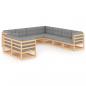 Preview: ARDEBO.de - 9-tlg. Garten-Lounge-Set mit Kissen Massivholz Kiefer