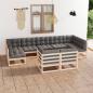 Preview: ARDEBO.de - 9-tlg. Garten-Lounge-Set mit Kissen Massivholz Kiefer