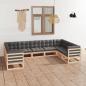 Preview: ARDEBO.de - 9-tlg. Garten-Lounge-Set mit Kissen Massivholz Kiefer