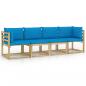 Preview: Gartensofa 4-Sitzer mit Kissen in Hellblau