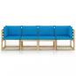 Preview: Gartensofa 4-Sitzer mit Kissen in Hellblau