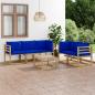 Preview: ARDEBO.de - 6-tlg. Garten-Lounge-Set mit Blauen Kissen