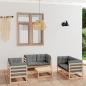 Preview: ARDEBO.de - 7-tlg. Garten-Lounge-Set mit Kissen Kiefer Massivholz